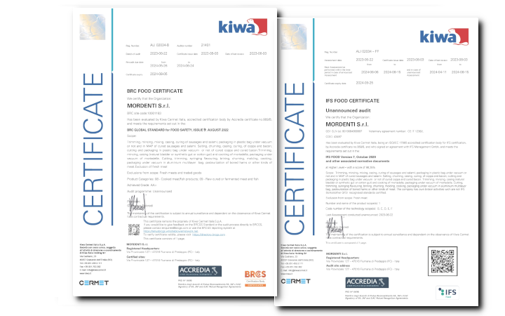 Certificazioni Mordenti Salumi